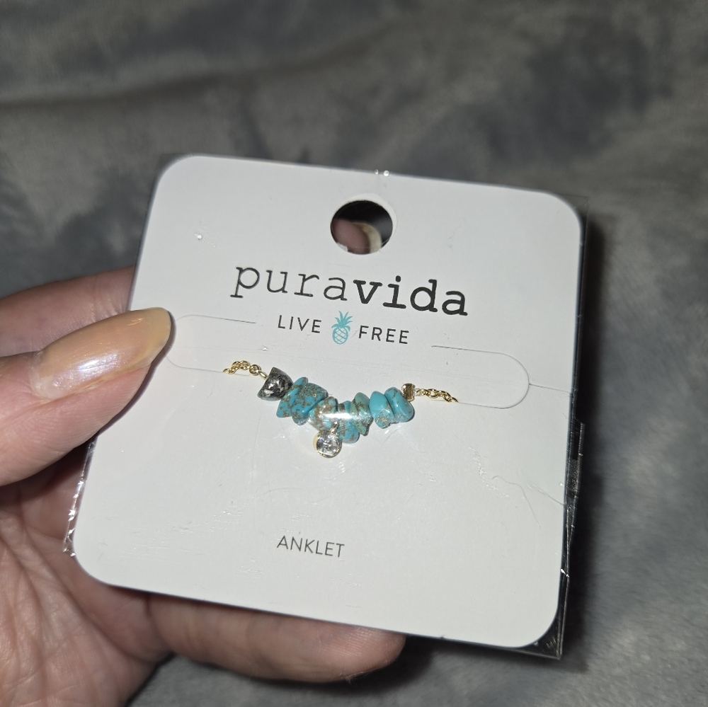 Gold tone and turquoise Pura Vida anklet - Picture 3 of 11